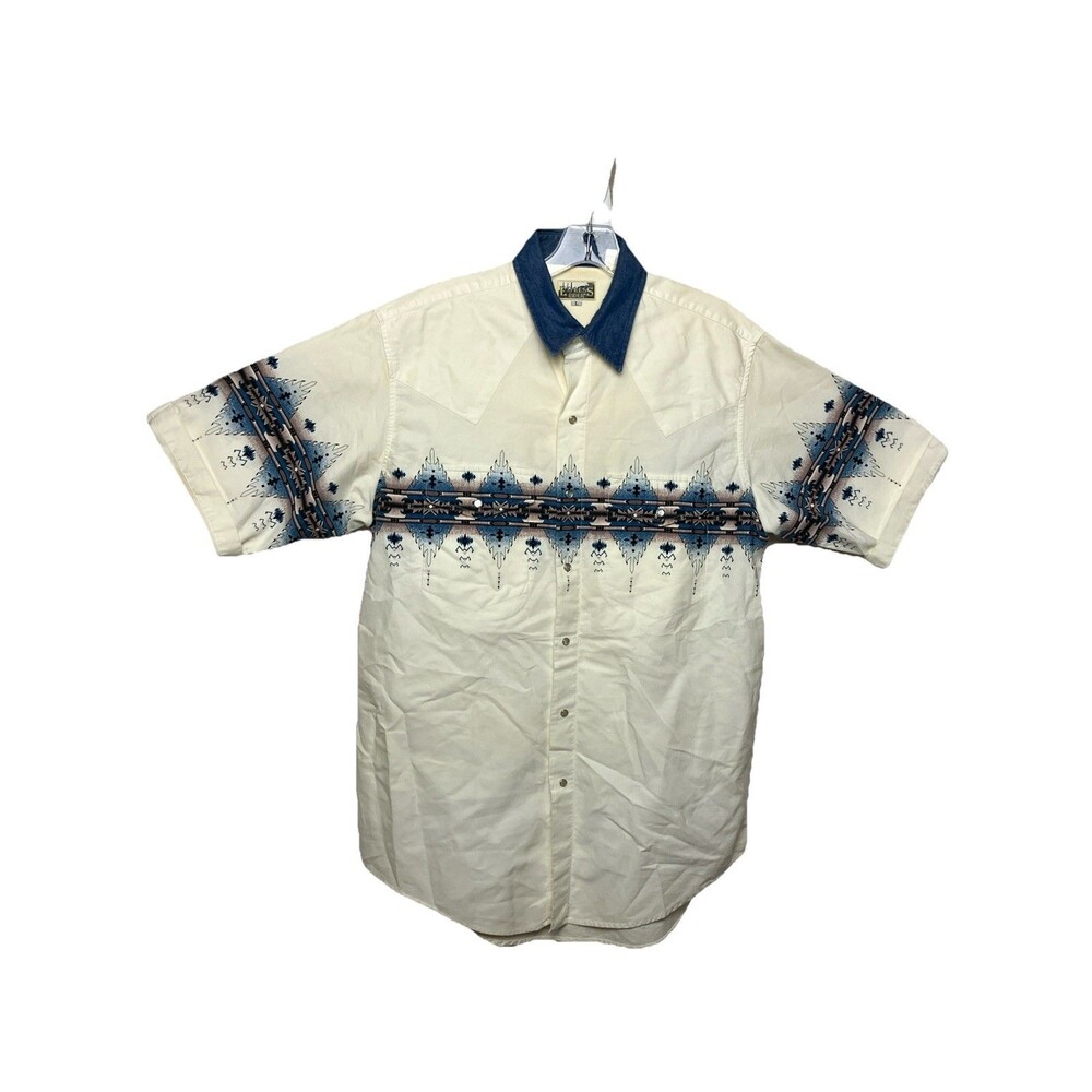 Express Riders Western Shirt Mens  Sz L Aztec Pearl Snap Cowboy Rodeo Cotton